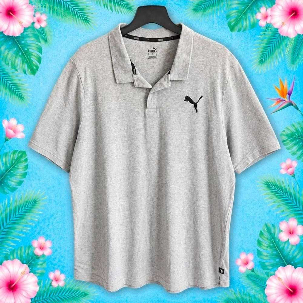 0080-Puma Heather Grey Embroidered Logo Polo Shirt